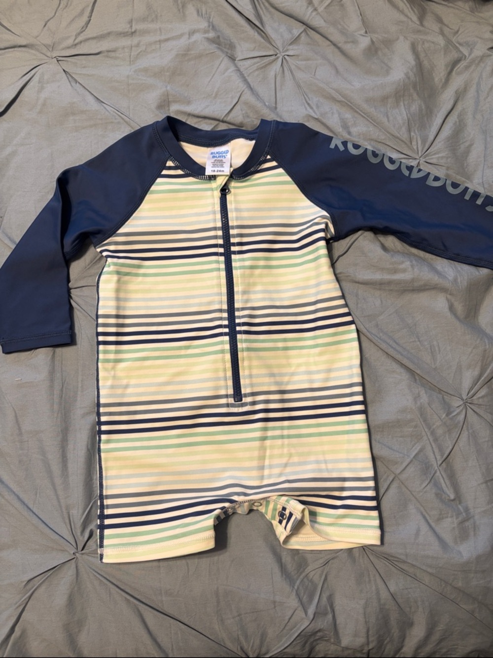 Rugged Butts Navy & Stripe Long-Sleeve Rash Guard One-Piece Swimsuit 18-24M